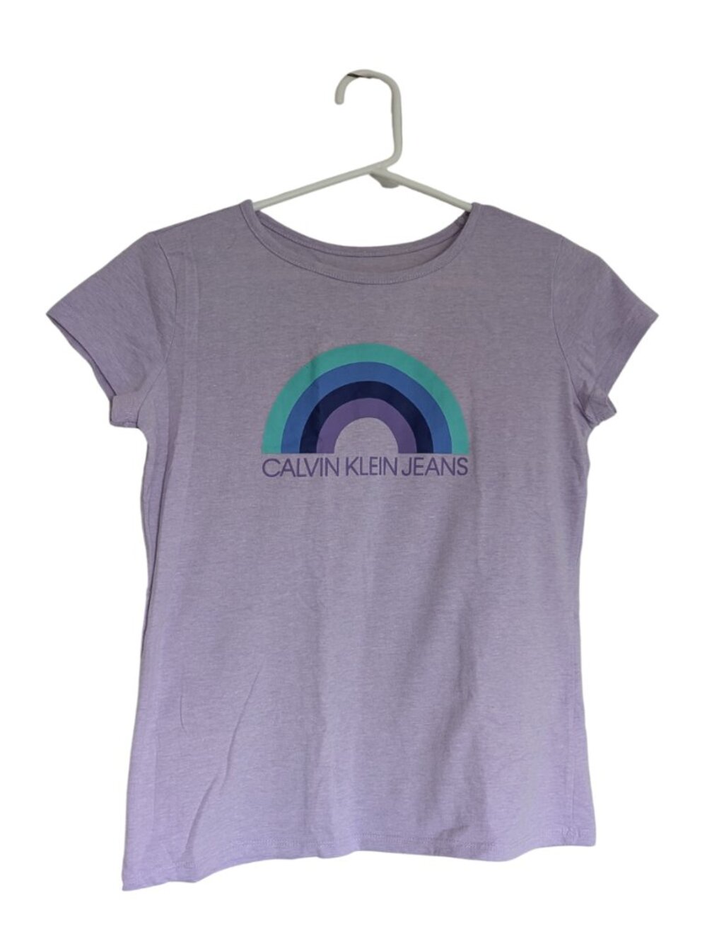 Calvin Klein Jeans Girls 14-16 Purple Rainbow Graphic Tee Cotton Blend